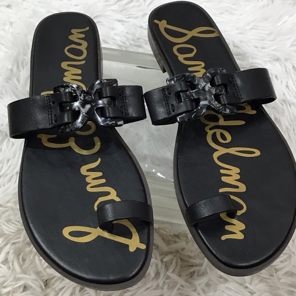 Sam Edelman Black leather Eaden tie ring flat sandals 9